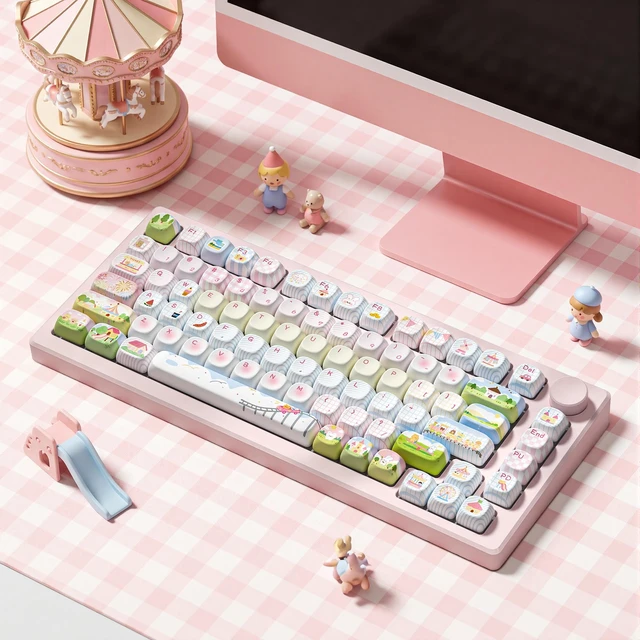 Alt view image 7 of 7 - Womier Cute Animal PBT Keycaps, MOA Profile Round Keyboard Keycaps, Pink