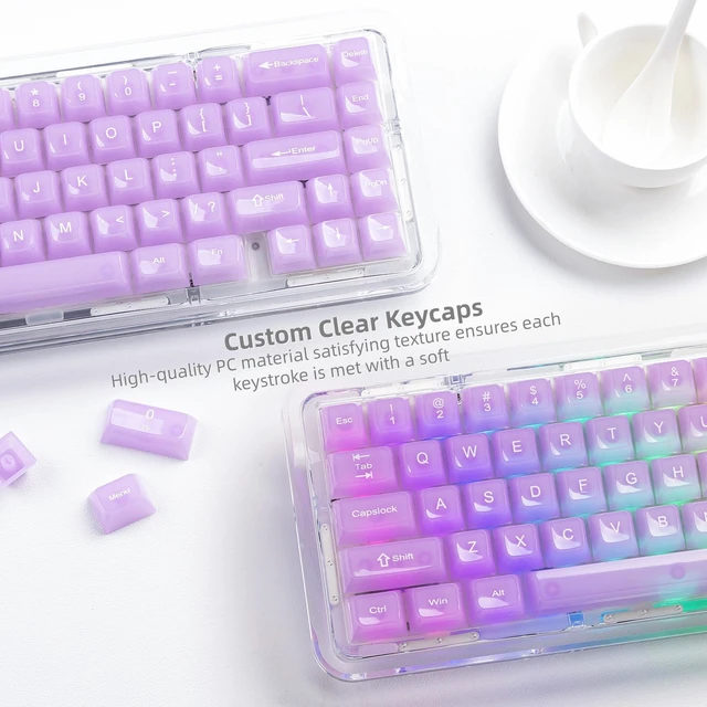 Alt view image 2 of 7 - Womier Clear Jelly Keycaps, Ceramic Keycaps Style Cute Purple Key caps