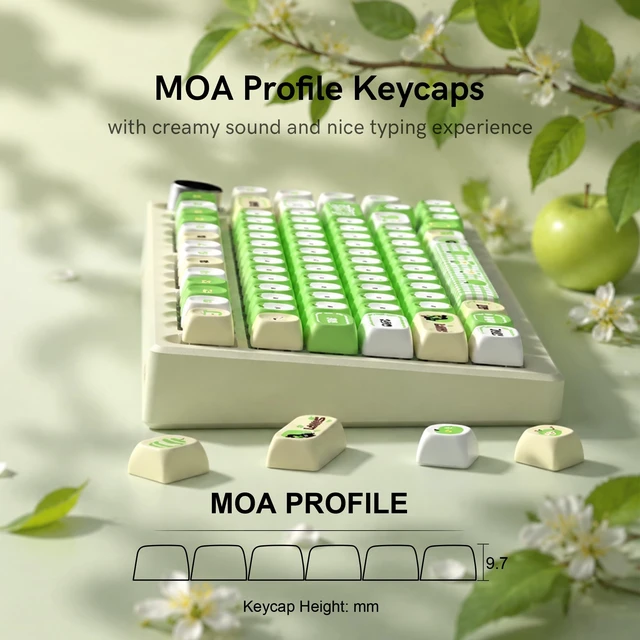 Alt view image 4 of 7 - Womier PBT Keycaps Set, Green Cartoon Custom 133 Keys