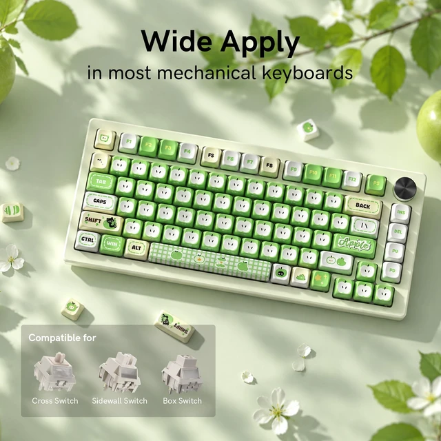 Alt view image 5 of 7 - Womier PBT Keycaps Set, Green Cartoon Custom 133 Keys