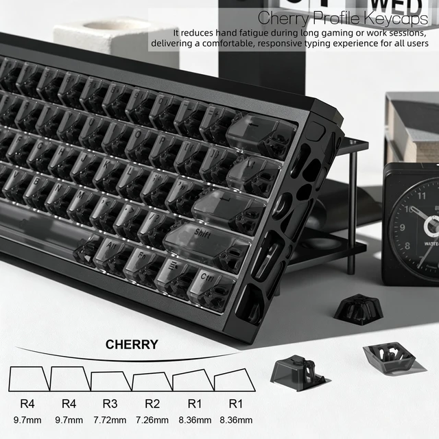 Alt view image 3 of 6 - Womier Honeycomb Clear Keycaps, Black Shine Through Keycaps, Jelly Keycap