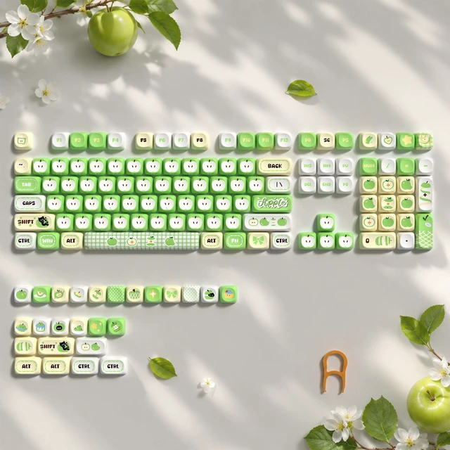 Alt view image 3 of 7 - Womier PBT Keycaps Set, Green Cartoon Custom 133 Keys