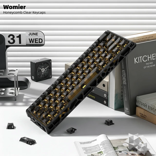 Alt view image 5 of 6 - Womier Honeycomb Clear Keycaps, Black Shine Through Keycaps, Jelly Keycap