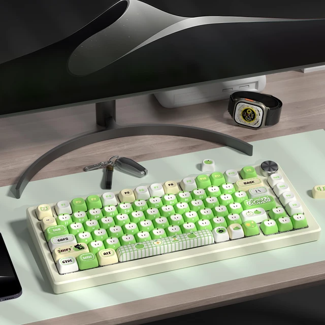 Alt view image 6 of 7 - Womier PBT Keycaps Set, Green Cartoon Custom 133 Keys