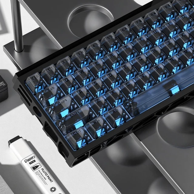 Alt view image 4 of 6 - Womier Honeycomb Clear Keycaps, Black Shine Through Keycaps, Jelly Keycap