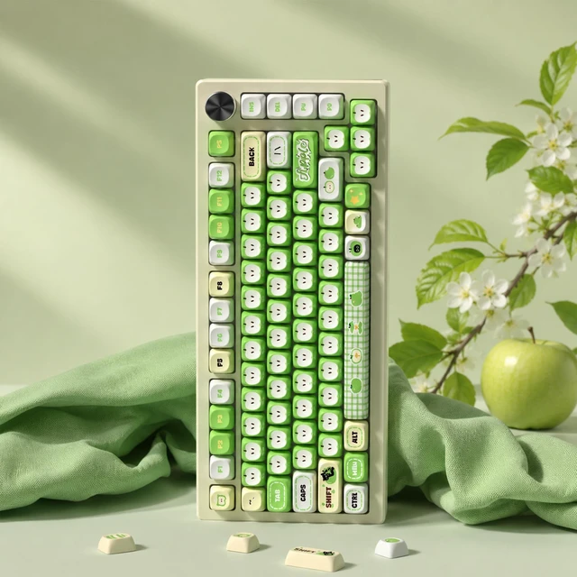 Alt view image 7 of 7 - Womier PBT Keycaps Set, Green Cartoon Custom 133 Keys