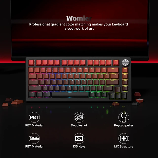 Alt view image 5 of 6 - Womier PBT Keycaps, Gradation Red Keycaps Shine Through Keycaps 134 Keys