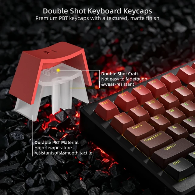 Alt view image 3 of 6 - Womier PBT Keycaps, Gradation Red Keycaps Shine Through Keycaps 134 Keys