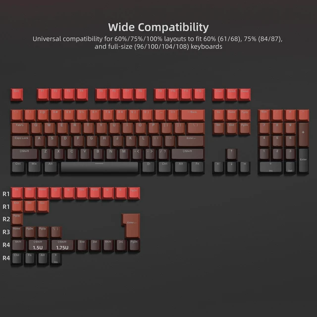 Alt view image 2 of 6 - Womier PBT Keycaps, Gradation Red Keycaps Shine Through Keycaps 134 Keys