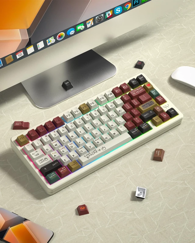Alt view image 5 of 7 - Womier PBT Keycaps with 134 Keys, Retro Custom Keyboard Caps 60 75 65 100 Percent, Cherry Profile Dye Sublimation PBT Keycap Set for Full Size Mechanical Gaming Keyboard, Love Story Theme