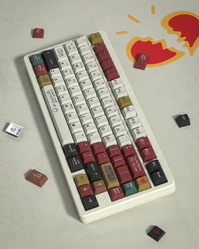 Alt view image 6 of 7 - Womier PBT Keycaps with 134 Keys, Retro Custom Keyboard Caps 60 75 65 100 Percent, Cherry Profile Dye Sublimation PBT Keycap Set for Full Size Mechanical Gaming Keyboard, Love Story Theme