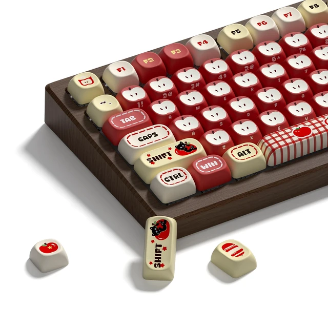 Main image of Womier MOA Red Keycaps Set 133 Keys, Dye Sub Side Print PBT Apples Key caps