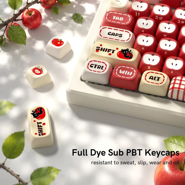 Alt view image 2 of 7 - Womier MOA Red Keycaps Set 133 Keys, Dye Sub Side Print PBT Apples Key caps
