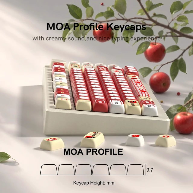 Alt view image 3 of 7 - Womier MOA Red Keycaps Set 133 Keys, Dye Sub Side Print PBT Apples Key caps