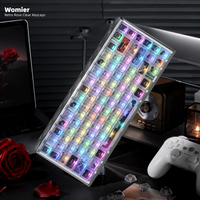Alt view image 6 of 7 - Womier Rose Clear Keycaps,Shine-Through Keycaps,Jelly Keycap Cherry Profile