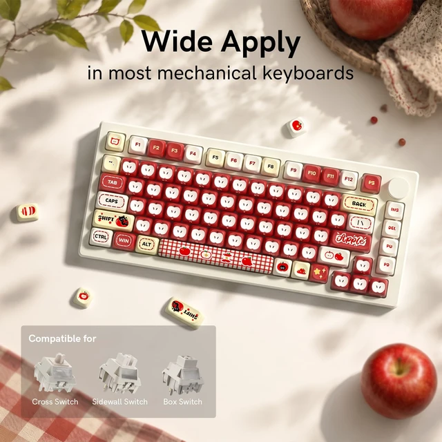 Alt view image 4 of 7 - Womier MOA Red Keycaps Set 133 Keys, Dye Sub Side Print PBT Apples Key caps