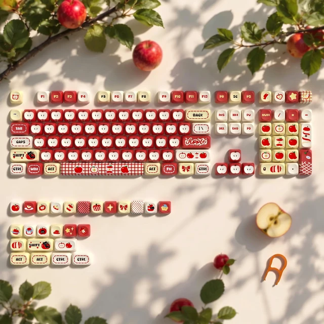 Alt view image 5 of 7 - Womier MOA Red Keycaps Set 133 Keys, Dye Sub Side Print PBT Apples Key caps
