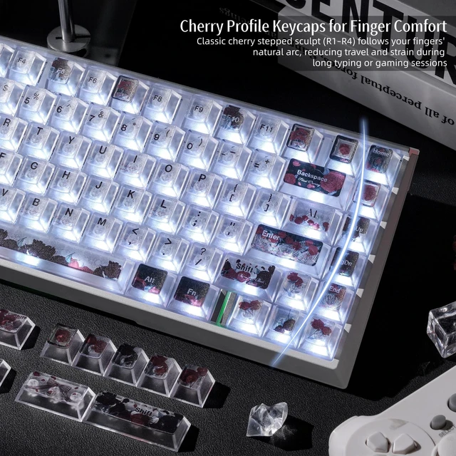 Alt view image 7 of 7 - Womier Rose Clear Keycaps,Shine-Through Keycaps,Jelly Keycap Cherry Profile