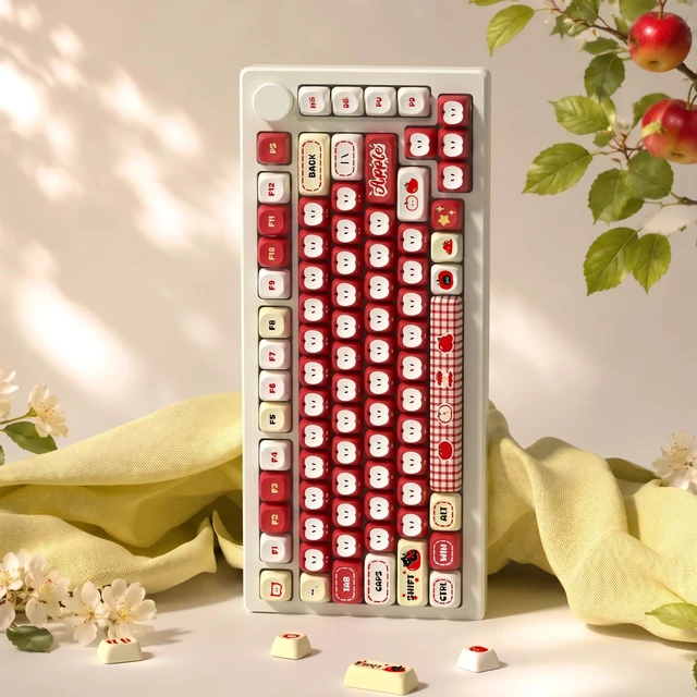 Alt view image 7 of 7 - Womier MOA Red Keycaps Set 133 Keys, Dye Sub Side Print PBT Apples Key caps