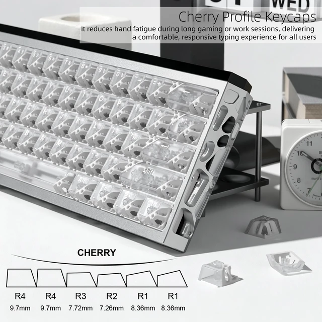 Alt view image 3 of 6 - Womier Honeycomb Clear Keycaps, White Shine Through Keycaps, Jelly Keycap