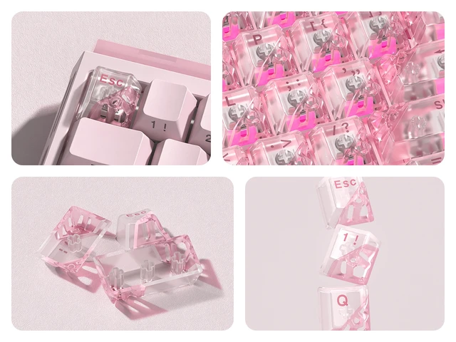Alt view image 4 of 7 - Womier Honeycomb Clear Keycaps, Pink Shine Through Keycaps, Jelly Keycap