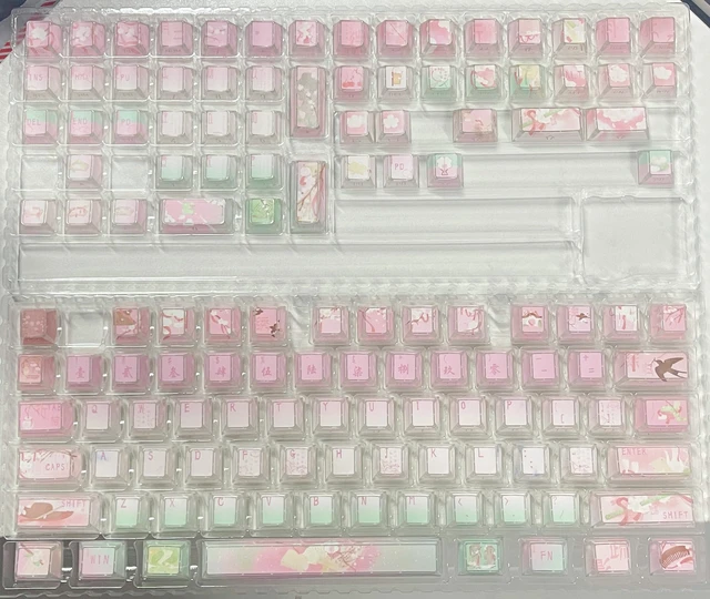 Alt view image 2 of 7 - Womier PBT Keycaps, Cherry Profile Shine Through Keycaps, Pink Spring