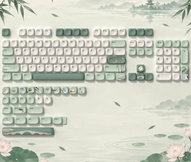 Alt view image 2 of 7 - Womier PBT Keyboard Keycaps, Beige/Green MOA keycaps,Spring Tea