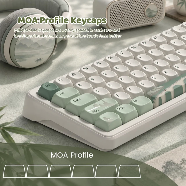 Alt view image 4 of 7 - Womier PBT Keyboard Keycaps, Beige/Green MOA keycaps,Spring Tea