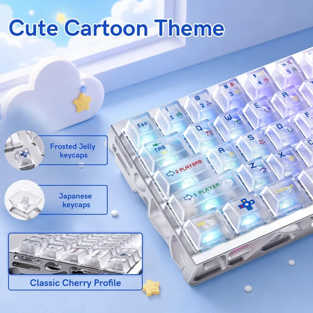 Alt view image 3 of 7 - Womier White Clear Keycaps,Frost Jelly Key caps,Pixel Game