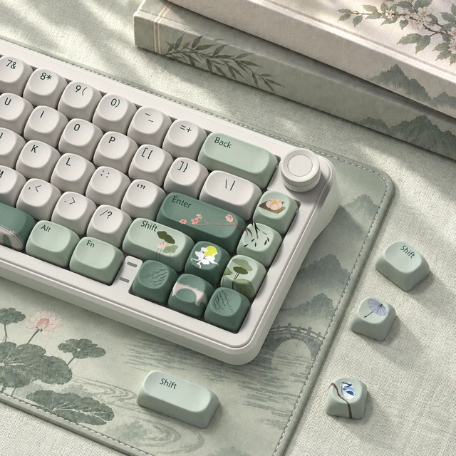 Alt view image 3 of 7 - Womier PBT Keyboard Keycaps, Beige/Green MOA keycaps,Spring Tea