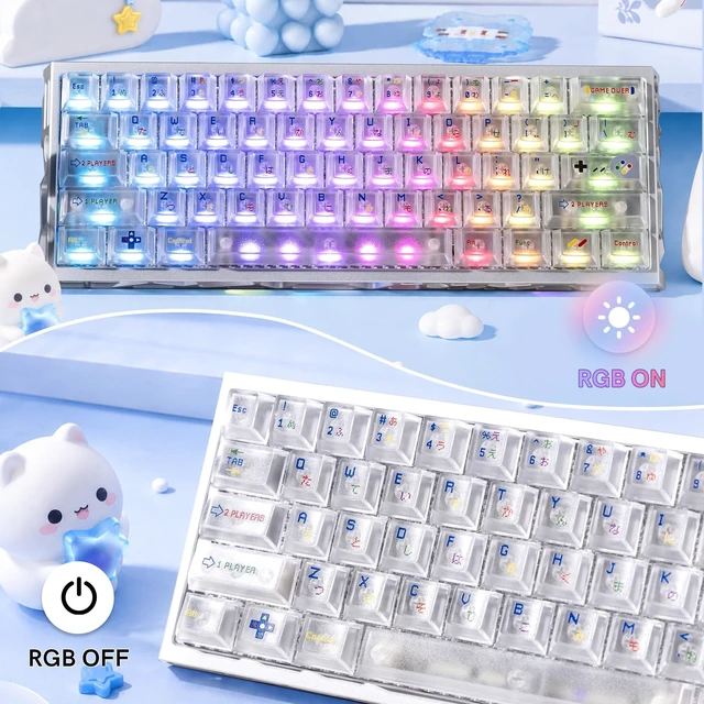 Alt view image 5 of 7 - Womier White Clear Keycaps,Frost Jelly Key caps,Pixel Game