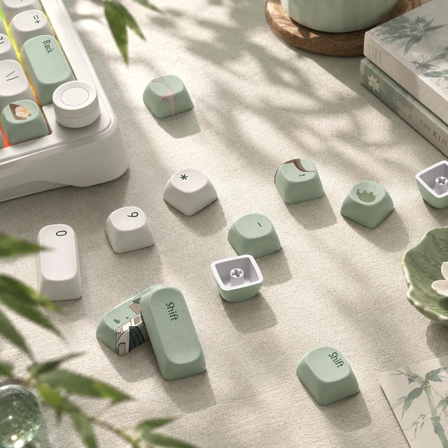 Alt view image 5 of 7 - Womier PBT Keyboard Keycaps, Beige/Green MOA keycaps,Spring Tea