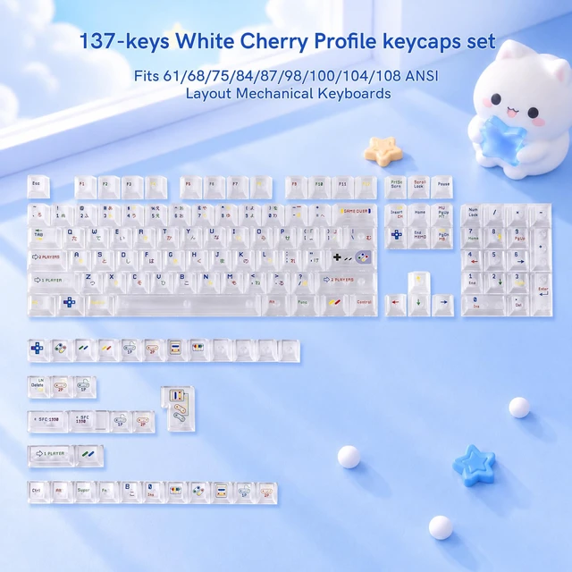 Alt view image 4 of 7 - Womier White Clear Keycaps,Frost Jelly Key caps,Pixel Game