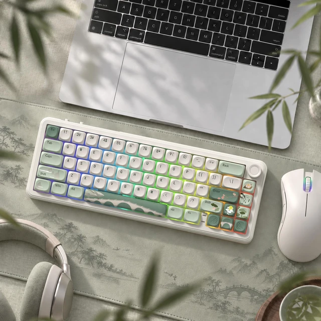 Alt view image 6 of 7 - Womier PBT Keyboard Keycaps, Beige/Green MOA keycaps,Spring Tea