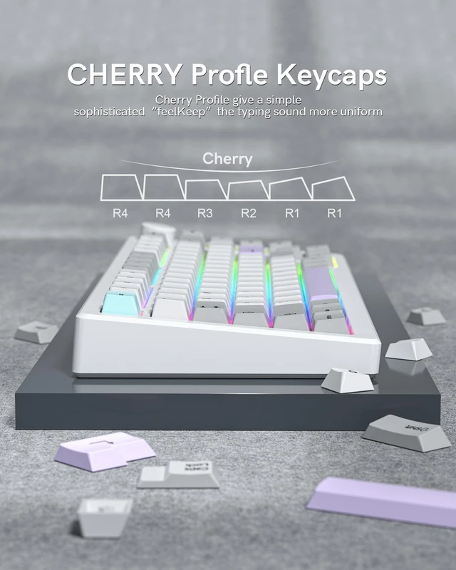 Alt view image 4 of 7 - Womier PBT Keycaps Set 143 Keys, Cherry Profile Custom Keycaps 60 65 75 100 Percent for 61/64/68/84/87/100/104/108 Dye Sub Retro Gaming Mechanical Keyboard, Gray Purple