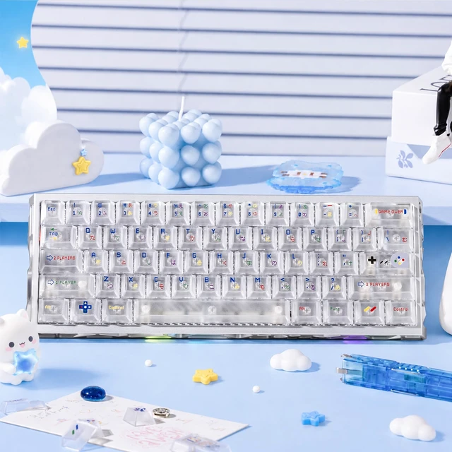 Alt view image 6 of 7 - Womier White Clear Keycaps,Frost Jelly Key caps,Pixel Game