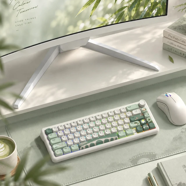Alt view image 7 of 7 - Womier PBT Keyboard Keycaps, Beige/Green MOA keycaps,Spring Tea