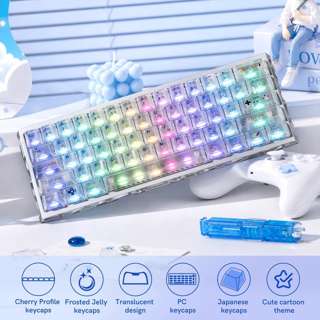 Alt view image 7 of 7 - Womier White Clear Keycaps,Frost Jelly Key caps,Pixel Game