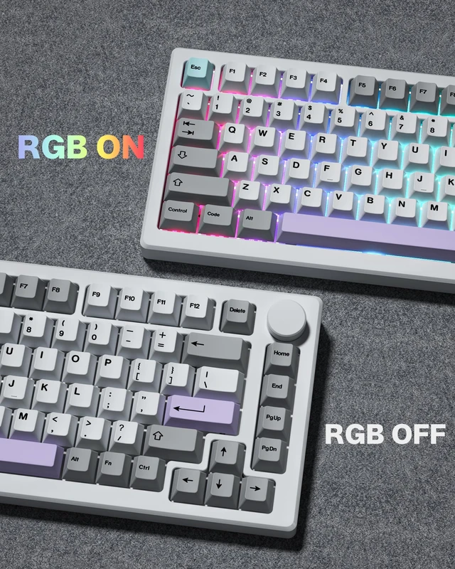 Alt view image 6 of 7 - Womier PBT Keycaps Set 143 Keys, Cherry Profile Custom Keycaps 60 65 75 100 Percent for 61/64/68/84/87/100/104/108 Dye Sub Retro Gaming Mechanical Keyboard, Gray Purple
