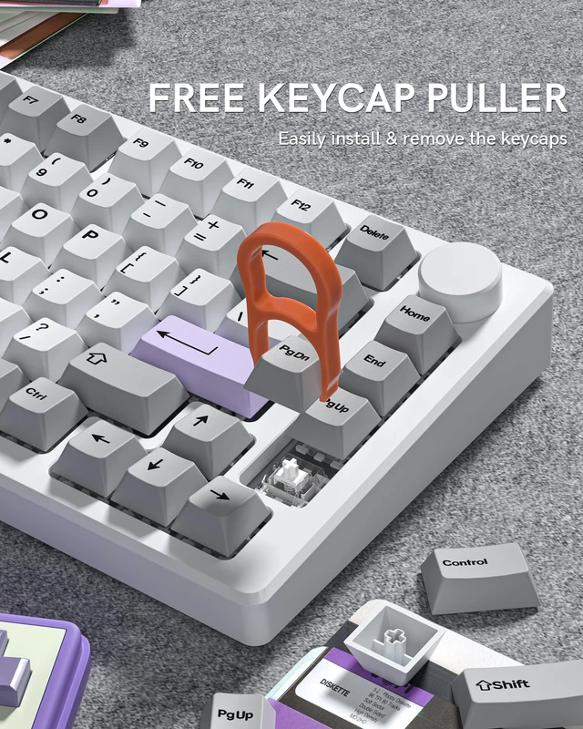 Alt view image 7 of 7 - Womier PBT Keycaps Set 143 Keys, Cherry Profile Custom Keycaps 60 65 75 100 Percent for 61/64/68/84/87/100/104/108 Dye Sub Retro Gaming Mechanical Keyboard, Gray Purple