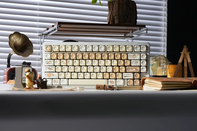 Alt view image 6 of 6 - Womier Cute Brown PBT Keycaps, MOA Profile Round Keyboard Keycaps, Cute Cat