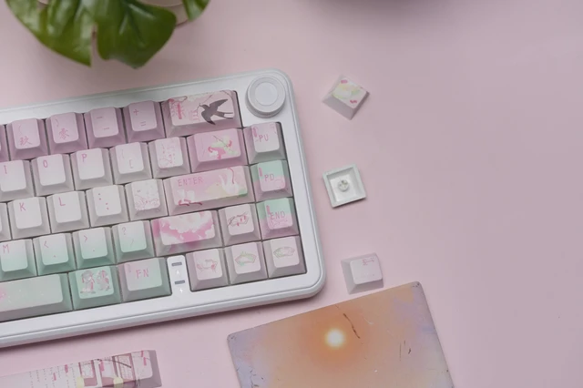 Alt view image 4 of 7 - Womier PBT Keycaps, Cherry Profile Shine Through Keycaps, Pink Spring