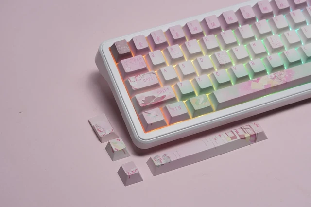 Main image of Womier PBT Keycaps, Cherry Profile Shine Through Keycaps, Pink Spring