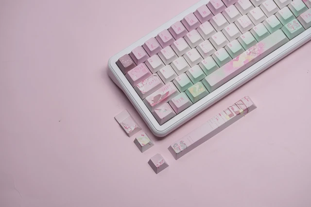 Alt view image 6 of 7 - Womier PBT Keycaps, Cherry Profile Shine Through Keycaps, Pink Spring