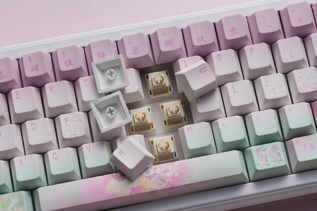 Alt view image 3 of 7 - Womier PBT Keycaps, Cherry Profile Shine Through Keycaps, Pink Spring