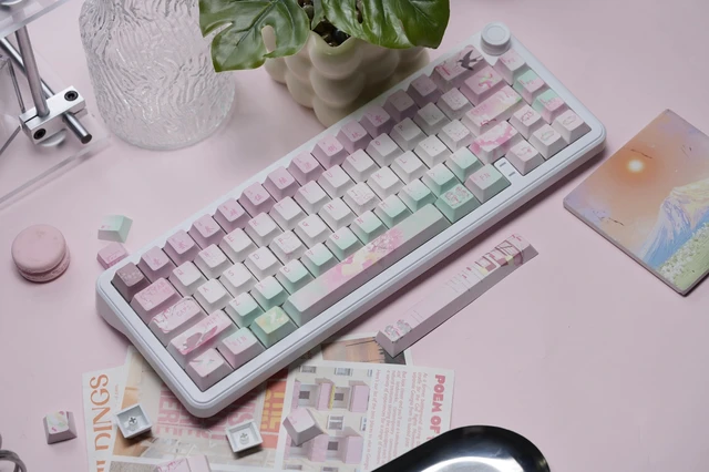 Alt view image 5 of 7 - Womier PBT Keycaps, Cherry Profile Shine Through Keycaps, Pink Spring