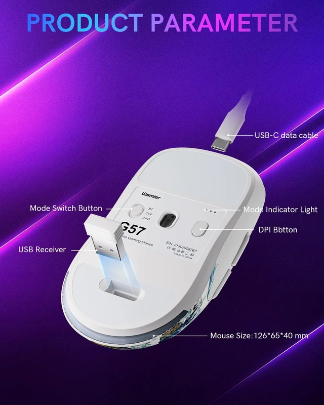 Alt view image 6 of 7 - Womier G57 Wireless Gaming Mouse 80g tri-Mode 2.4G BT USB-C