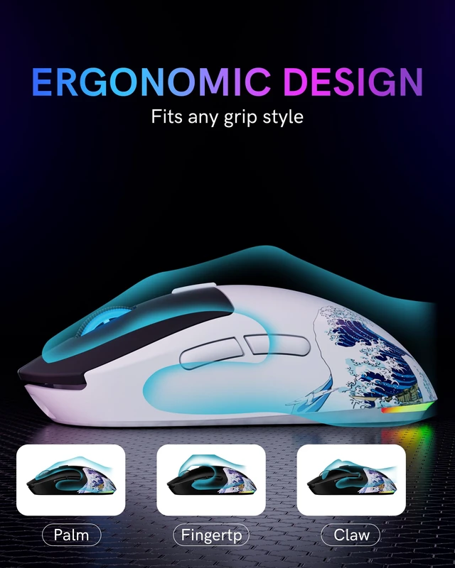 Alt view image 7 of 7 - Womier G57 Wireless Gaming Mouse 80g tri-Mode 2.4G BT USB-C