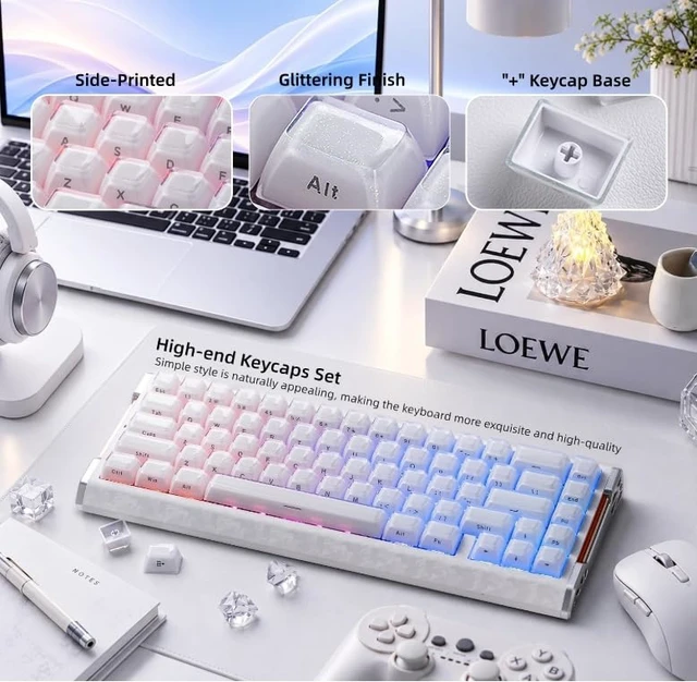 Alt view image 6 of 7 - Womier Starry Sky Crystal Keycaps,124 Keys Jelly Clear Keycaps-White Glittering Keycaps