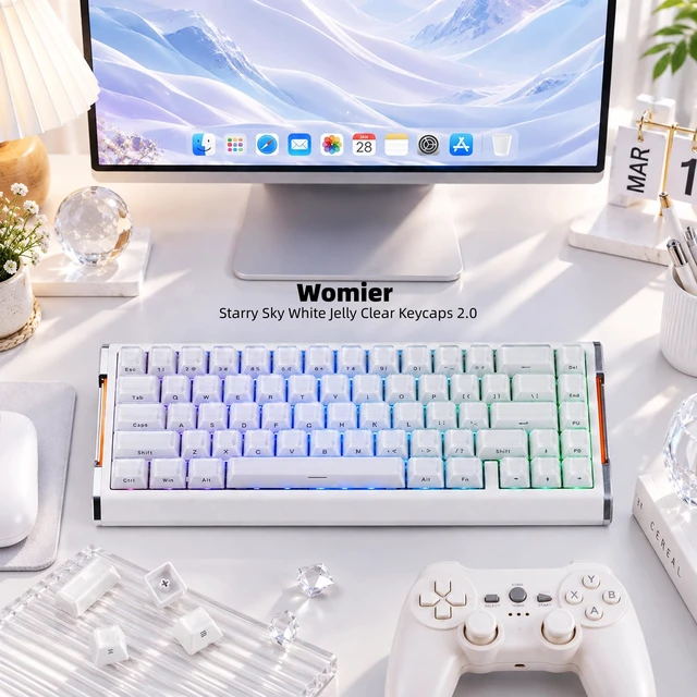 Alt view image 7 of 7 - Womier Starry Sky Crystal Keycaps,124 Keys Jelly Clear Keycaps-White Glittering Keycaps